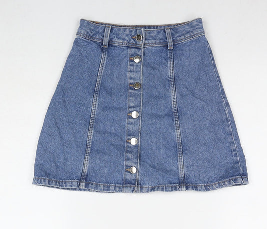 Divided by H&M Womens Blue Cotton A-Line Skirt Size 4 Buckle