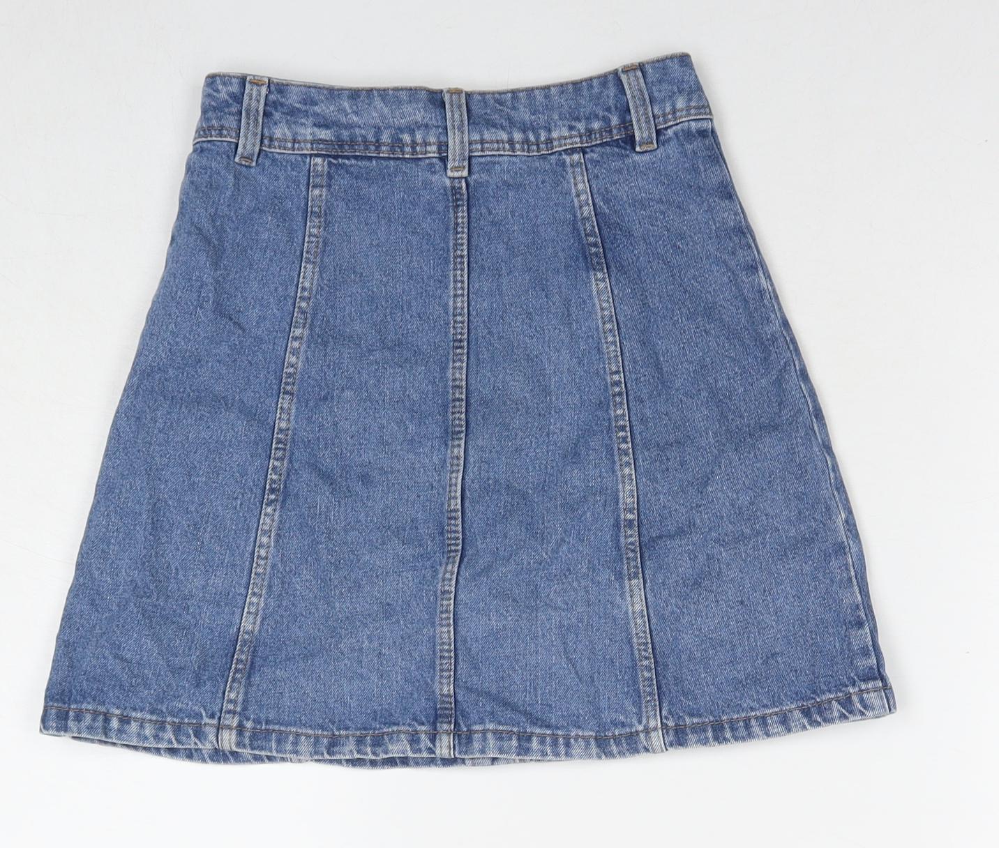 Divided by H&M Womens Blue Cotton A-Line Skirt Size 4 Buckle