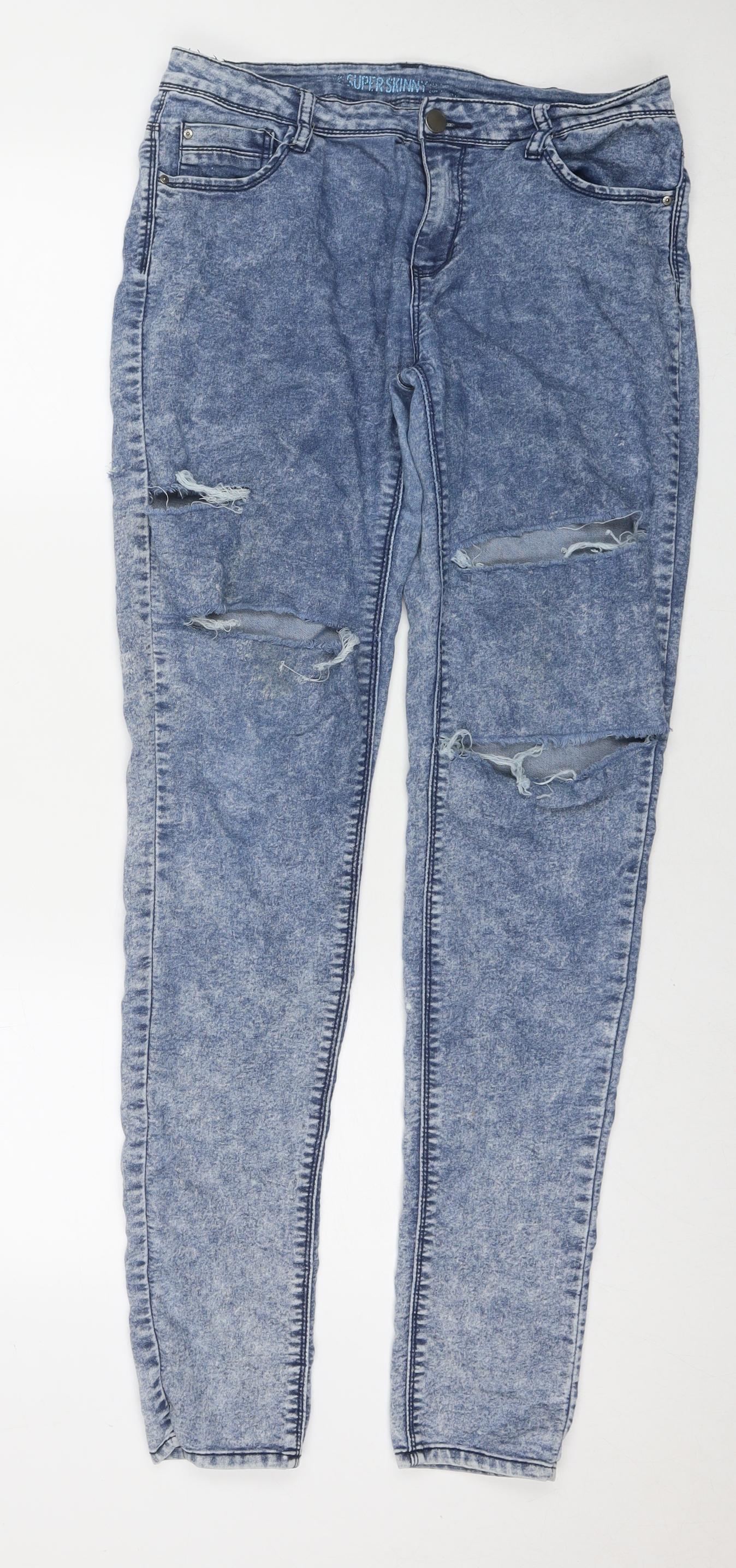 Denim & Co. Womens Blue Cotton Skinny Jeans Size 14 L29 in Regular Zip