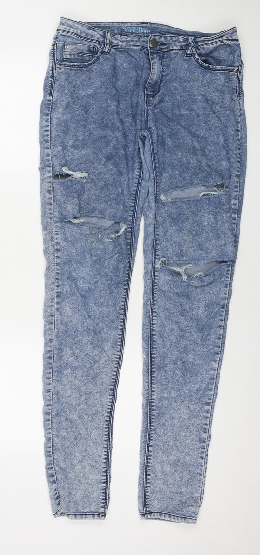 Denim & Co. Womens Blue Cotton Skinny Jeans Size 14 L29 in Regular Zip