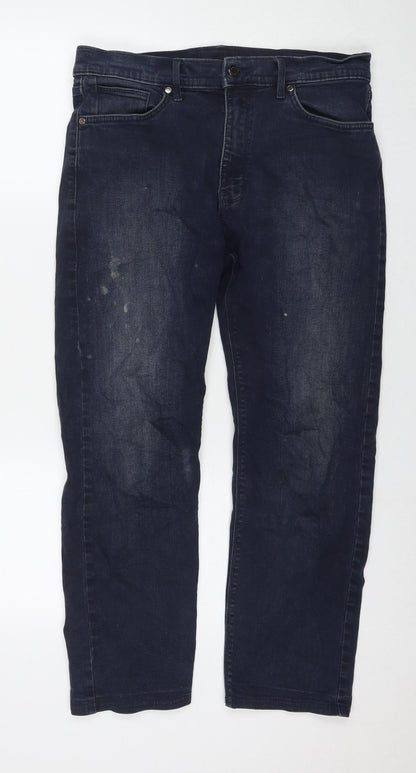 Marks and Spencer Mens Blue Cotton Straight Jeans Size 34 in L29 in Regular Zip