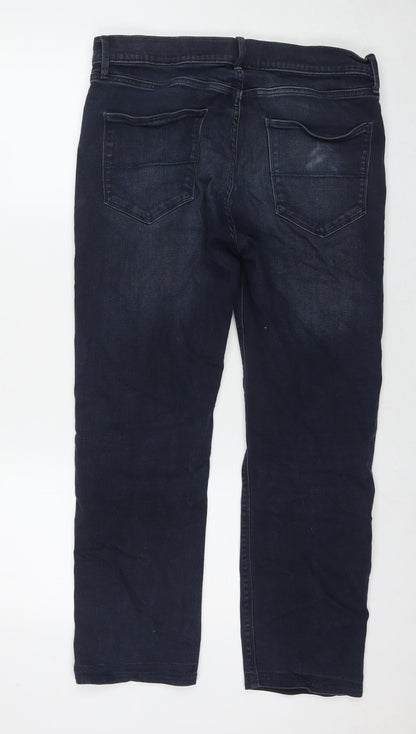 Marks and Spencer Mens Blue Cotton Straight Jeans Size 34 in L29 in Regular Zip