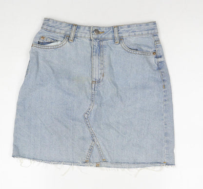 F&F Womens Blue Cotton A-Line Skirt Size 6 Zip