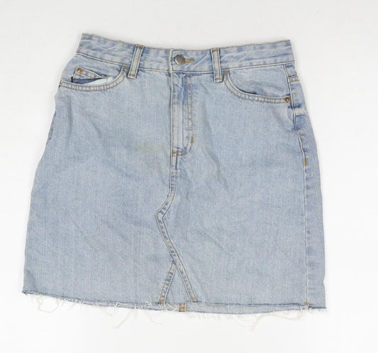 F&F Womens Blue Cotton A-Line Skirt Size 6 Zip