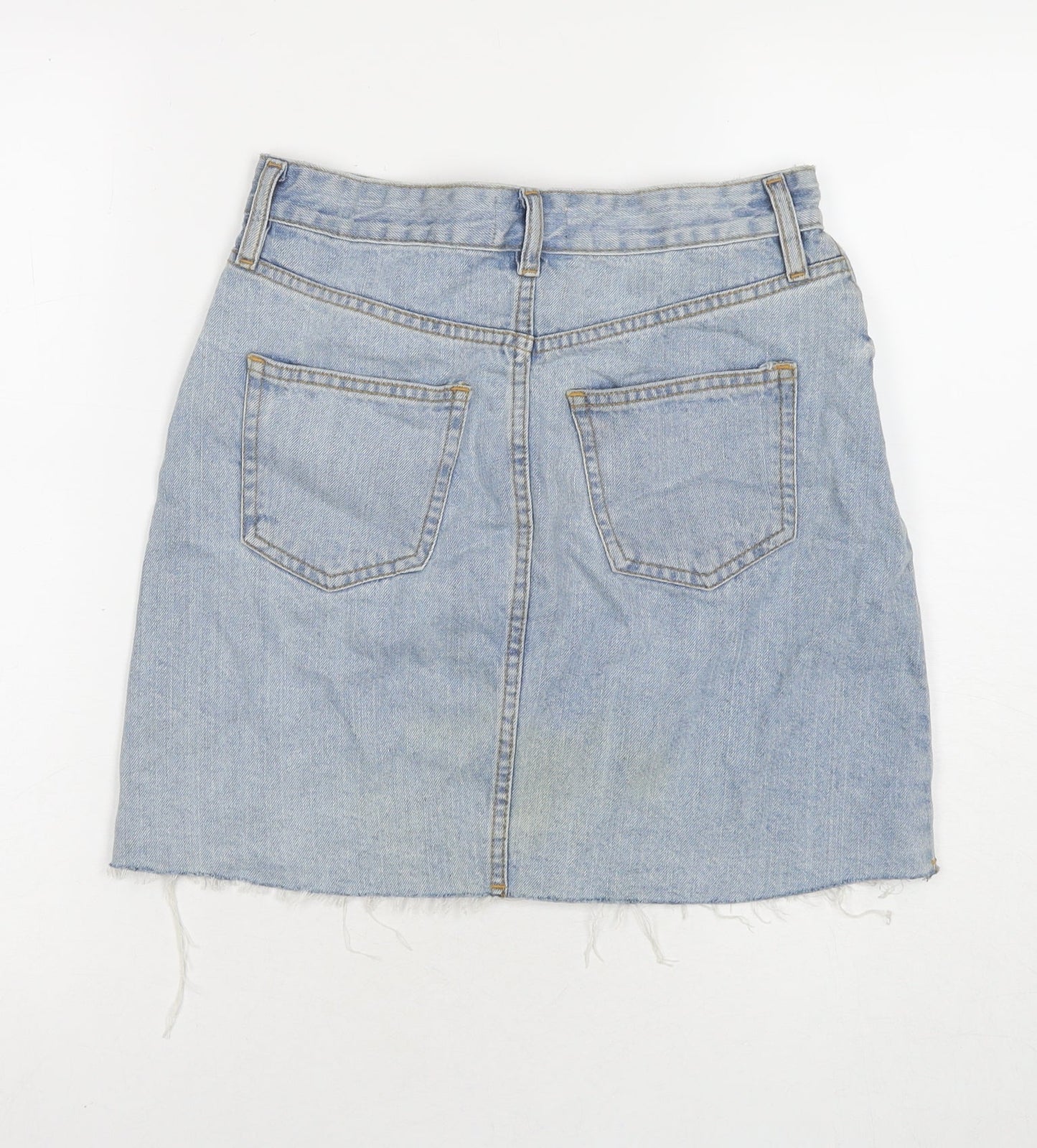 F&F Womens Blue Cotton A-Line Skirt Size 6 Zip