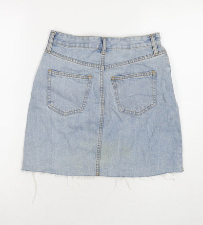 F&F Womens Blue Cotton A-Line Skirt Size 6 Zip