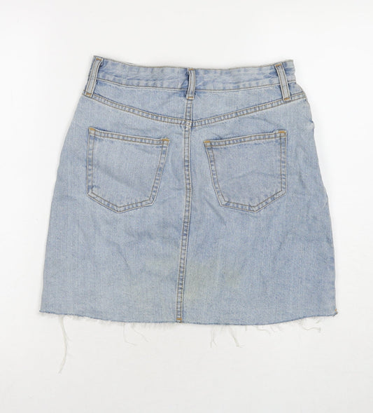 F&F Womens Blue Cotton A-Line Skirt Size 6 Zip