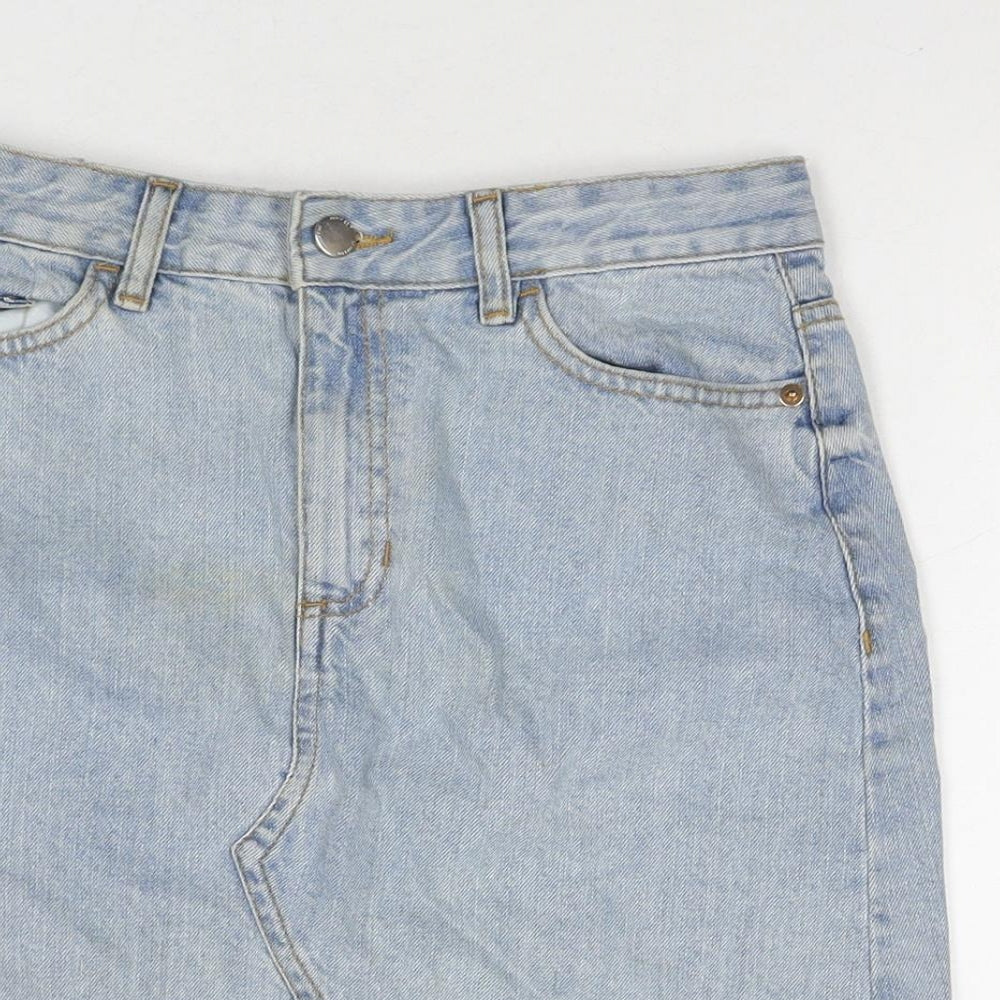 F&F Womens Blue Cotton A-Line Skirt Size 6 Zip