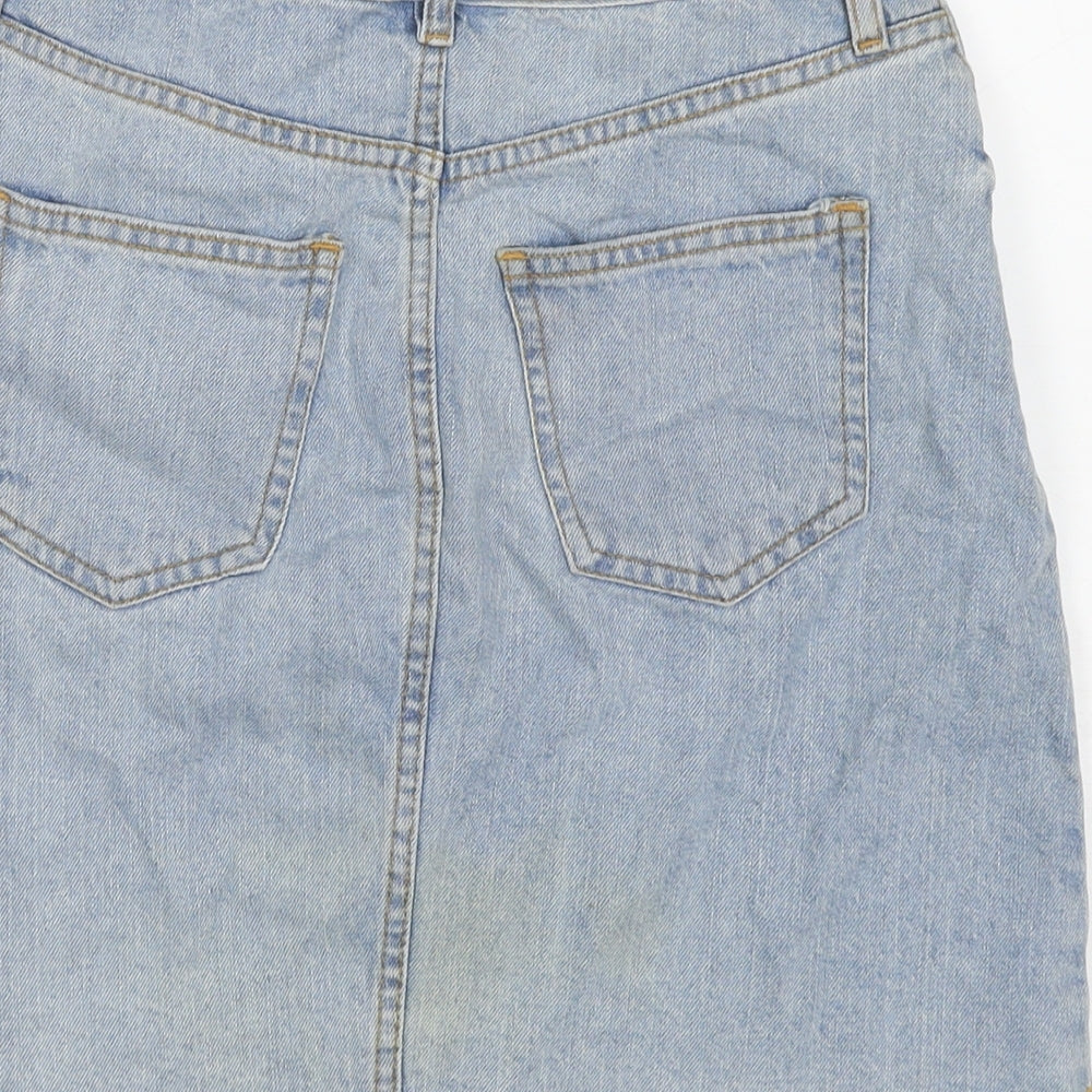 F&F Womens Blue Cotton A-Line Skirt Size 6 Zip