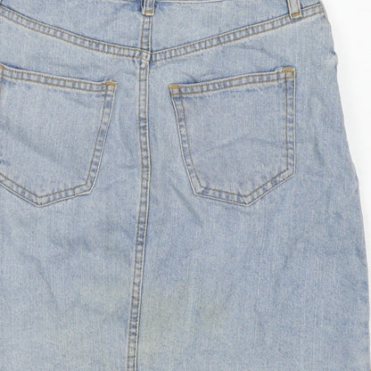 F&F Womens Blue Cotton A-Line Skirt Size 6 Zip