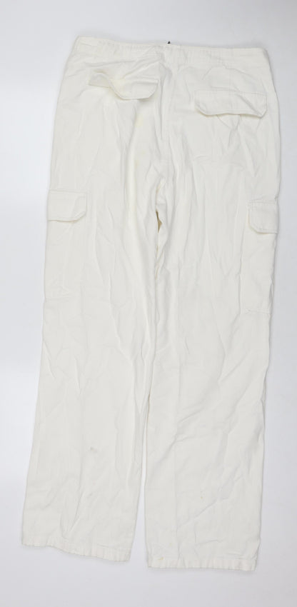 Zara Womens White Cotton Straight Jeans Size 14 L31 in Regular Zip - Cargo Style