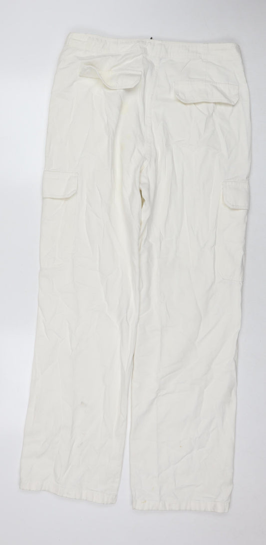 Zara Womens White Cotton Straight Jeans Size 14 L31 in Regular Zip - Cargo Style
