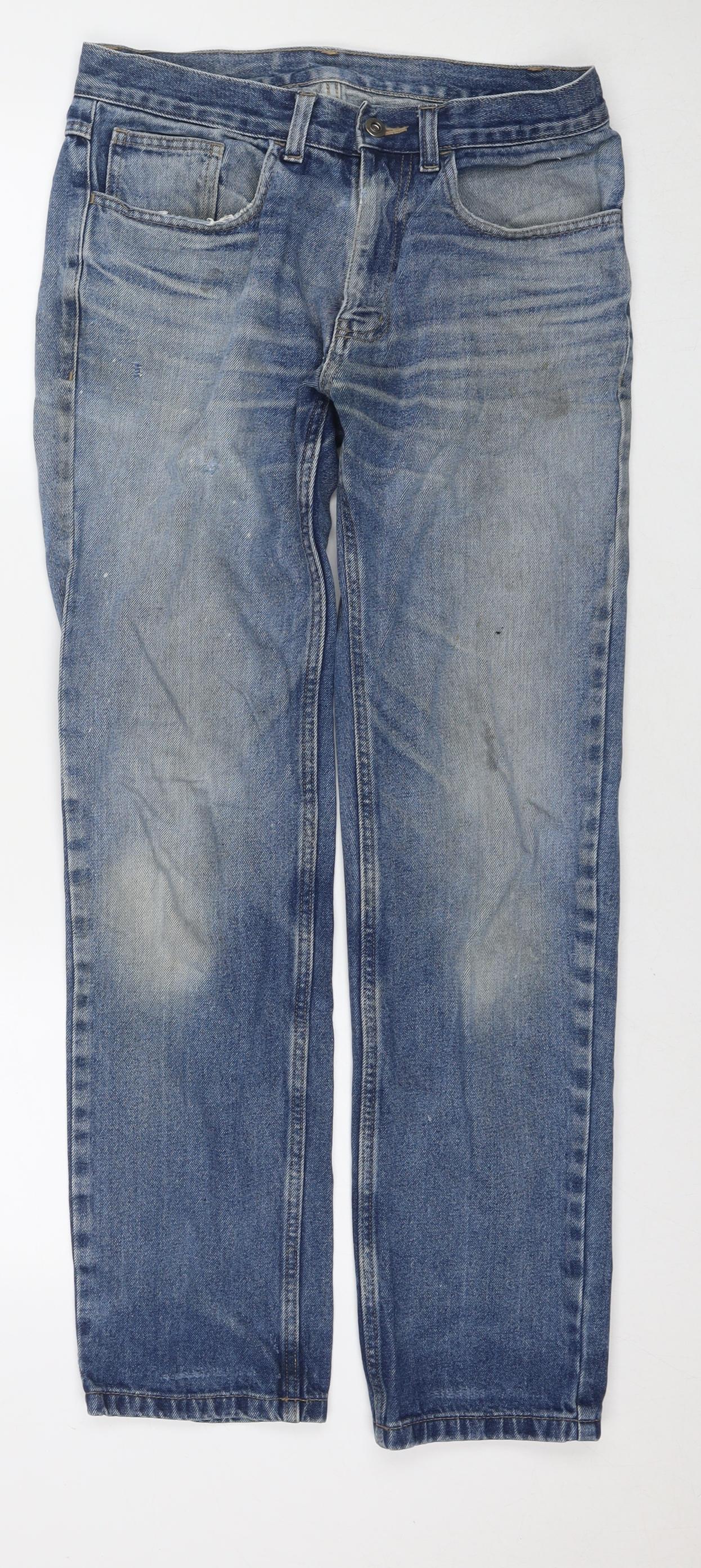 George Mens Blue Cotton Straight Jeans Size 30 in L31 in Regular Zip