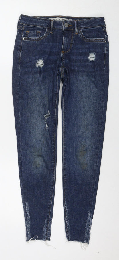Denim & Co. Womens Blue Cotton Skinny Jeans Size 4 L24 in Regular Zip