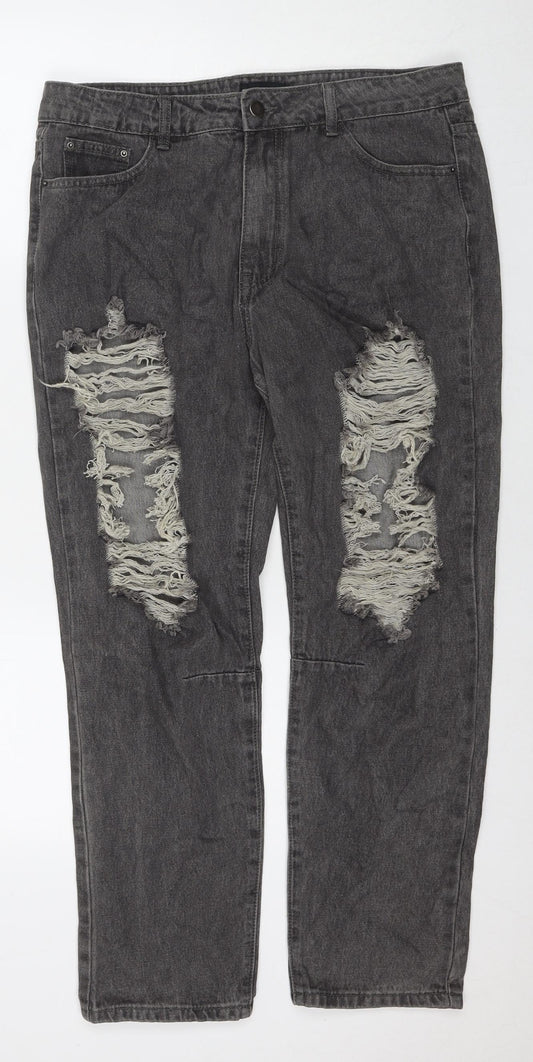 Momokrom Womens Grey Cotton Straight Jeans Size 14 L27 in Regular Zip