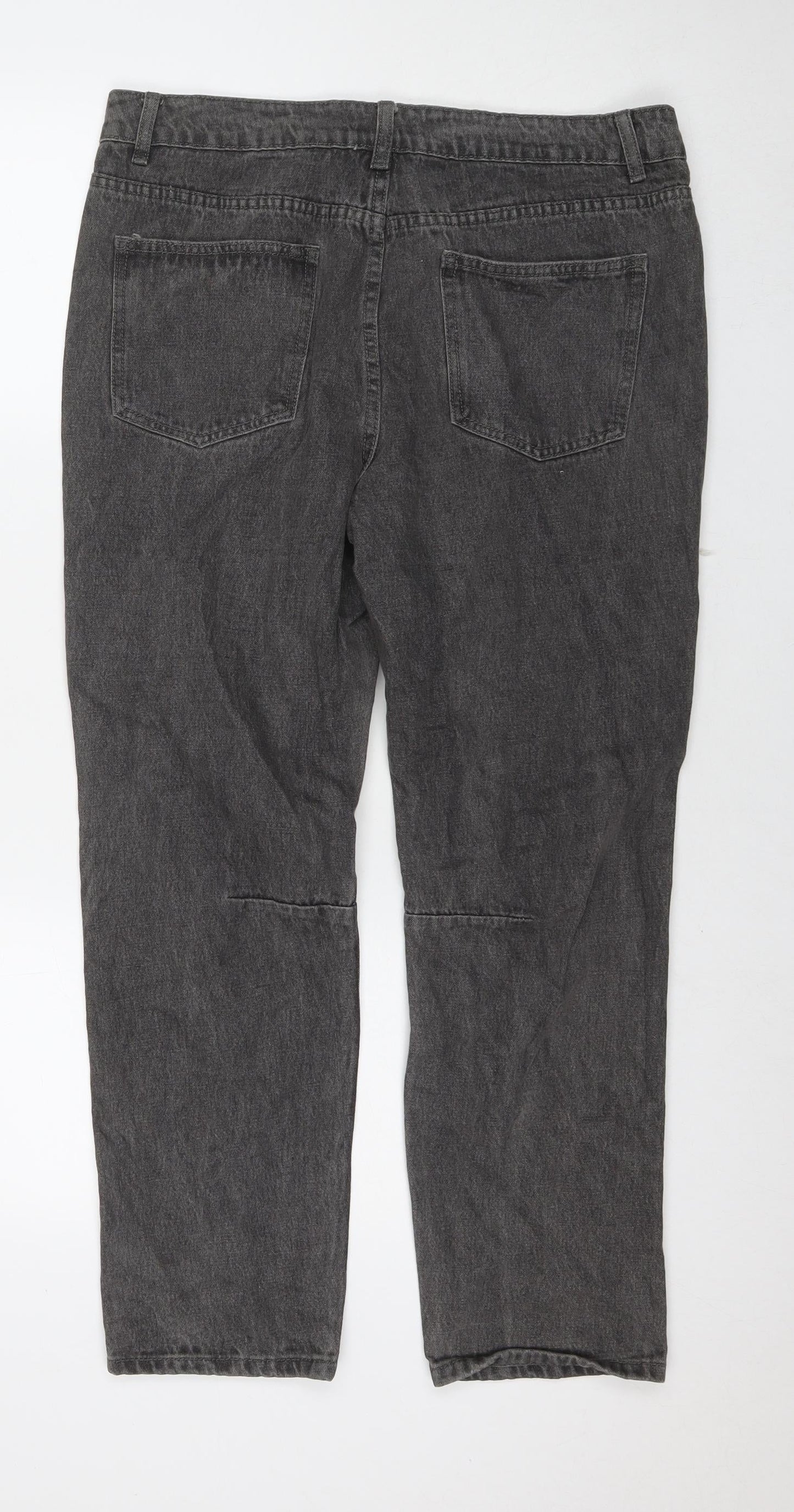 Momokrom Womens Grey Cotton Straight Jeans Size 14 L27 in Regular Zip