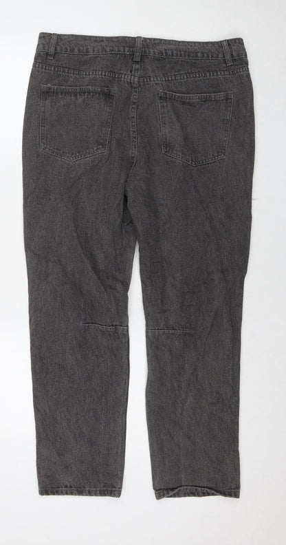 Momokrom Womens Grey Cotton Straight Jeans Size 14 L27 in Regular Zip