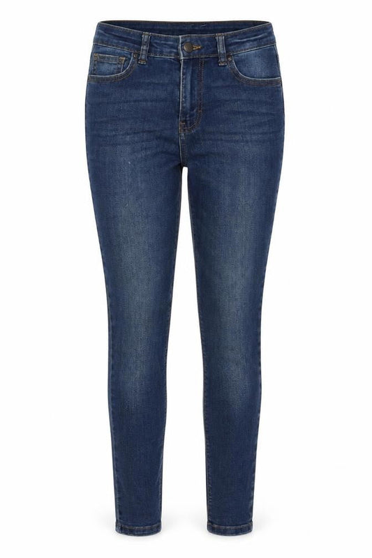 Front view of Denim & Co. women’s blue cotton skinny jeans, size UK 10, 28-inch leg regular zip
