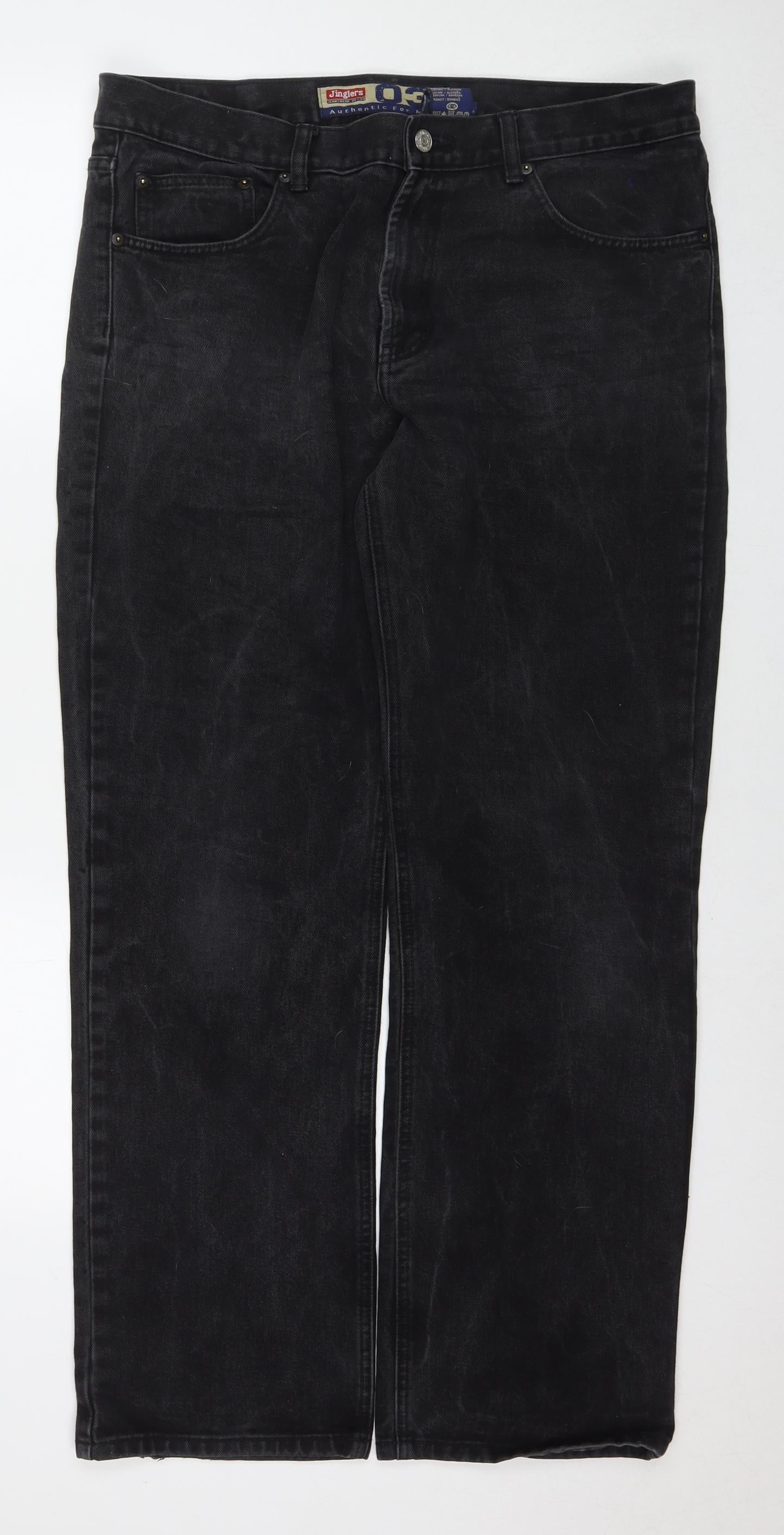 Jinglerss Mens Black Cotton Straight Jeans Size 38 in L32 in Regular Zip