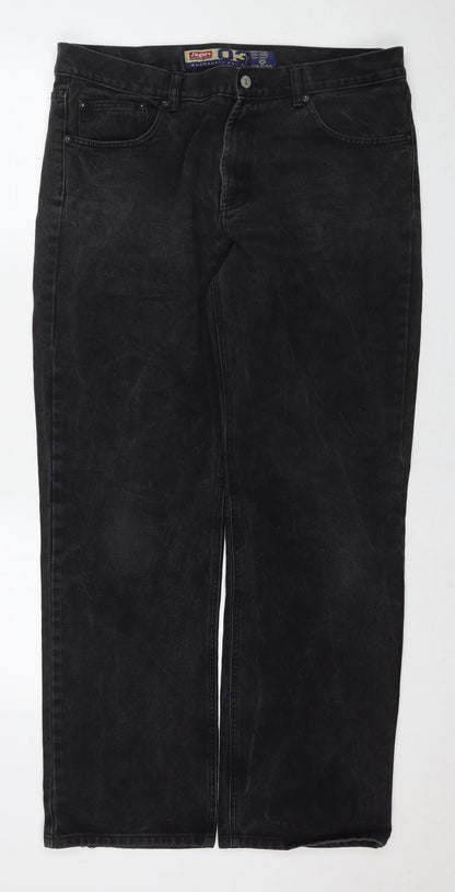 Jinglerss Mens Black Cotton Straight Jeans Size 38 in L32 in Regular Zip