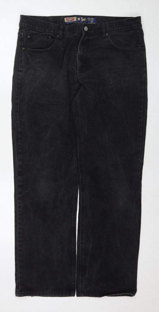 Jinglerss Mens Black Cotton Straight Jeans Size 38 in L32 in Regular Zip