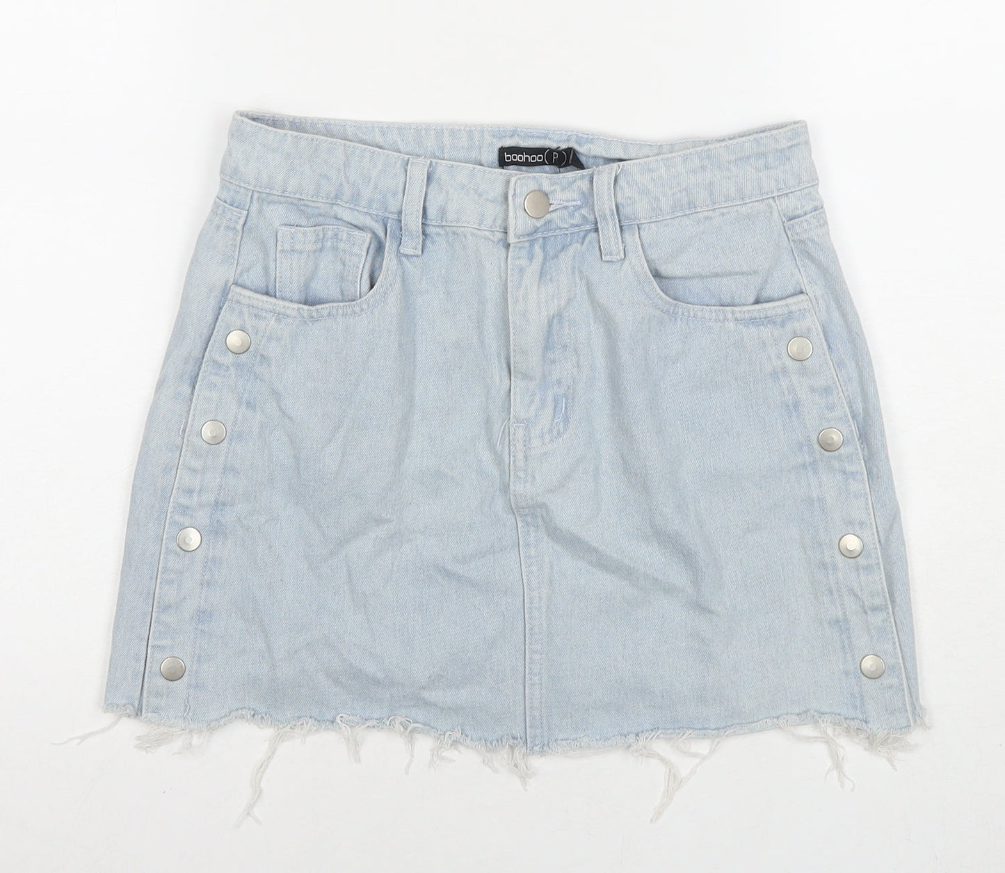 Boohoo Womens Blue Cotton A-Line Skirt Size 10 Zip