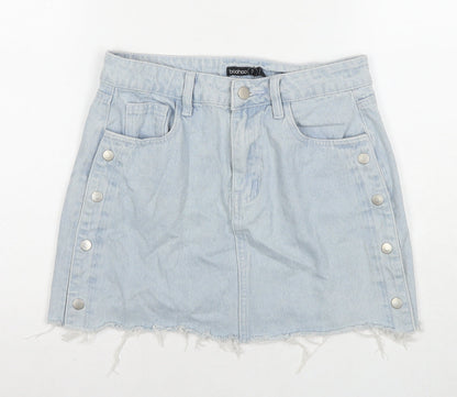 Boohoo Womens Blue Cotton A-Line Skirt Size 10 Zip