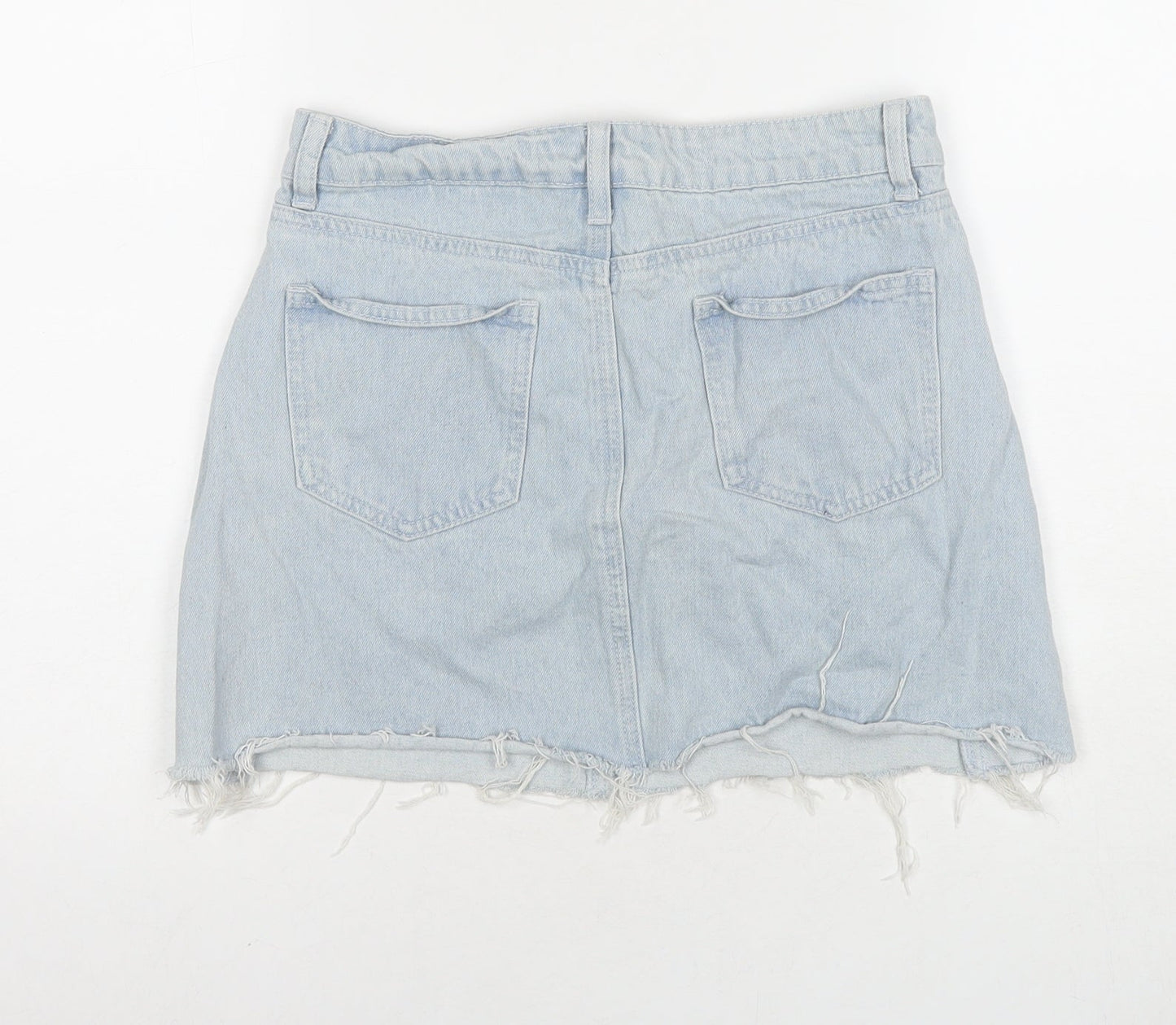 Boohoo Womens Blue Cotton A-Line Skirt Size 10 Zip