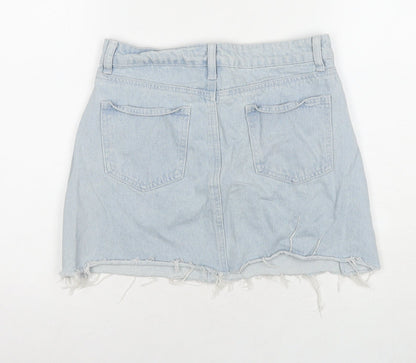 Boohoo Womens Blue Cotton A-Line Skirt Size 10 Zip