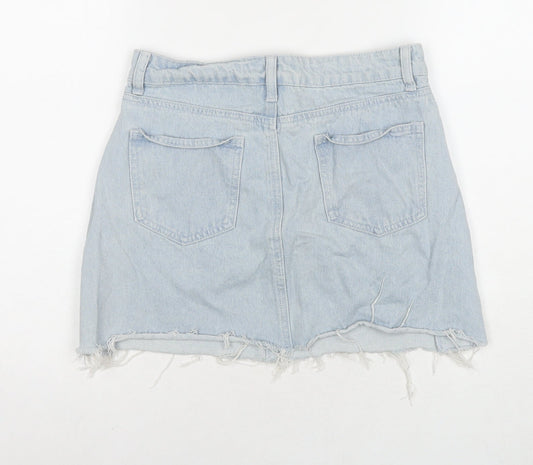 Boohoo Womens Blue Cotton A-Line Skirt Size 10 Zip