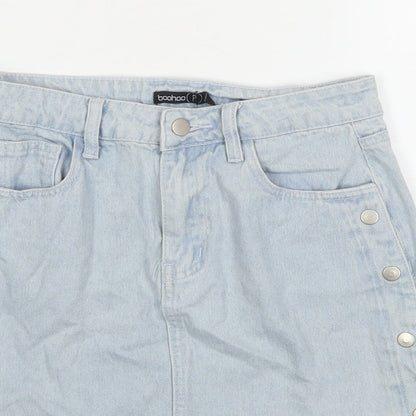 Boohoo Womens Blue Cotton A-Line Skirt Size 10 Zip