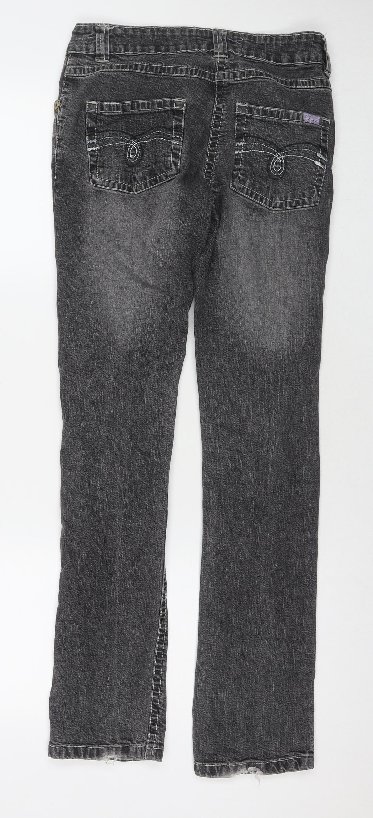 Drainpipe Womens Grey Cotton Straight Jeans Size 8 L30 in Regular Zip - Vintage