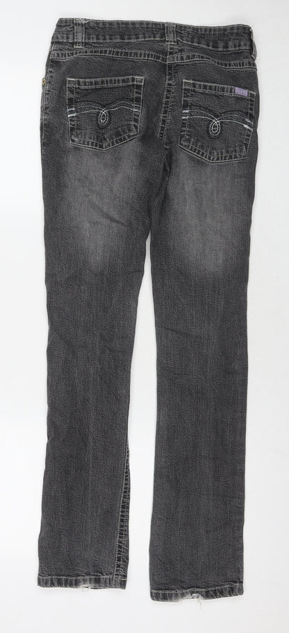 Drainpipe Womens Grey Cotton Straight Jeans Size 8 L30 in Regular Zip - Vintage