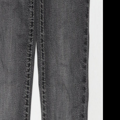 Drainpipe Womens Grey Cotton Straight Jeans Size 8 L30 in Regular Zip - Vintage