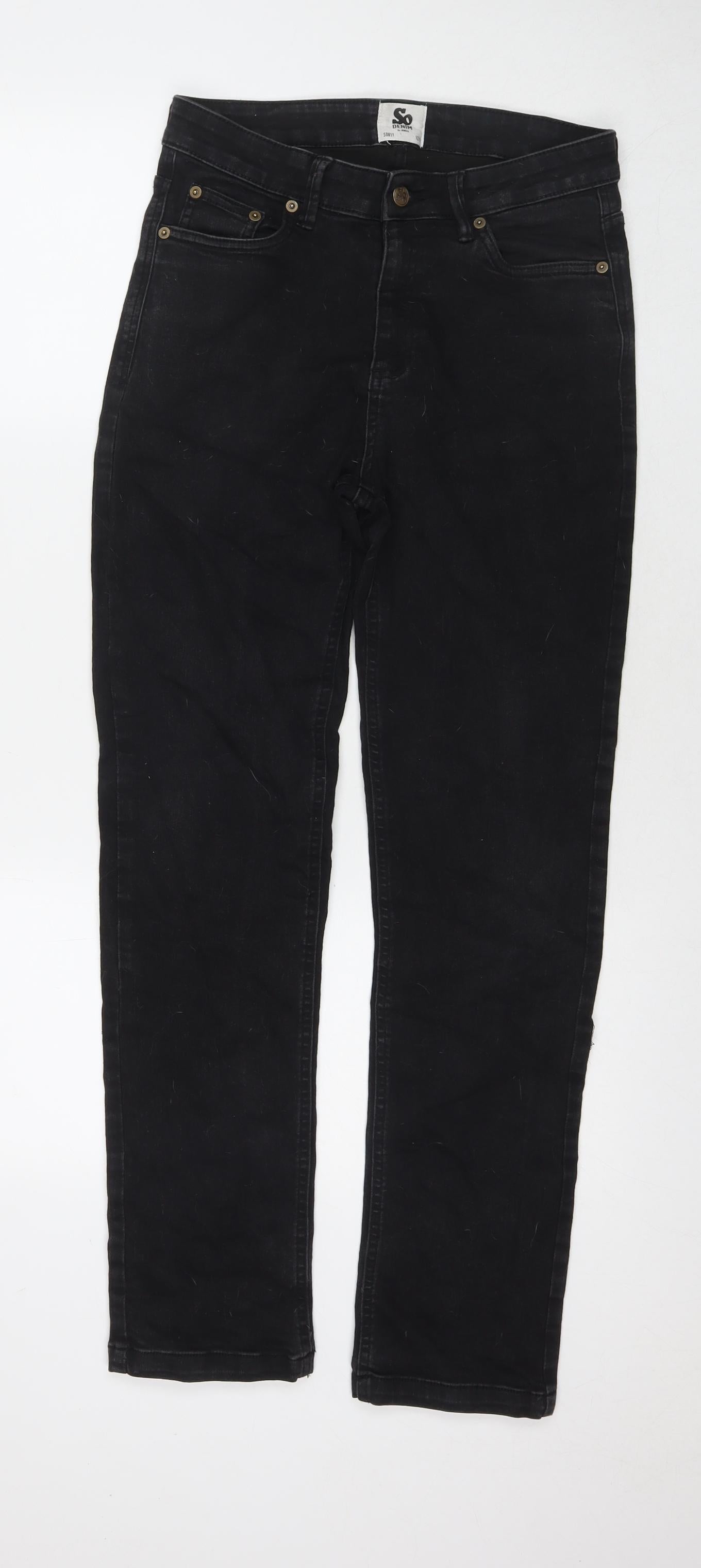 Womens UK Size 12 So Denim Regular Fit Straight Black Jeans