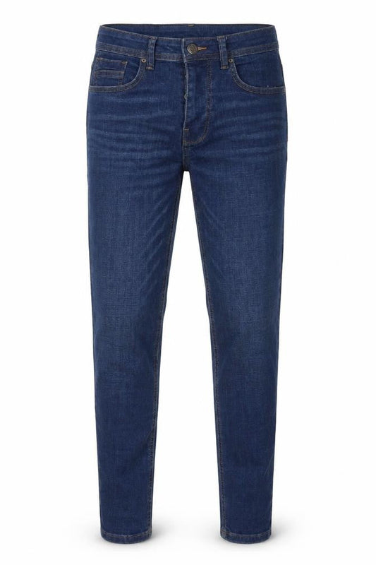 Front view of Denim & Co. men’s blue cotton skinny jeans, size 30, in, 30-inch leg regular zip