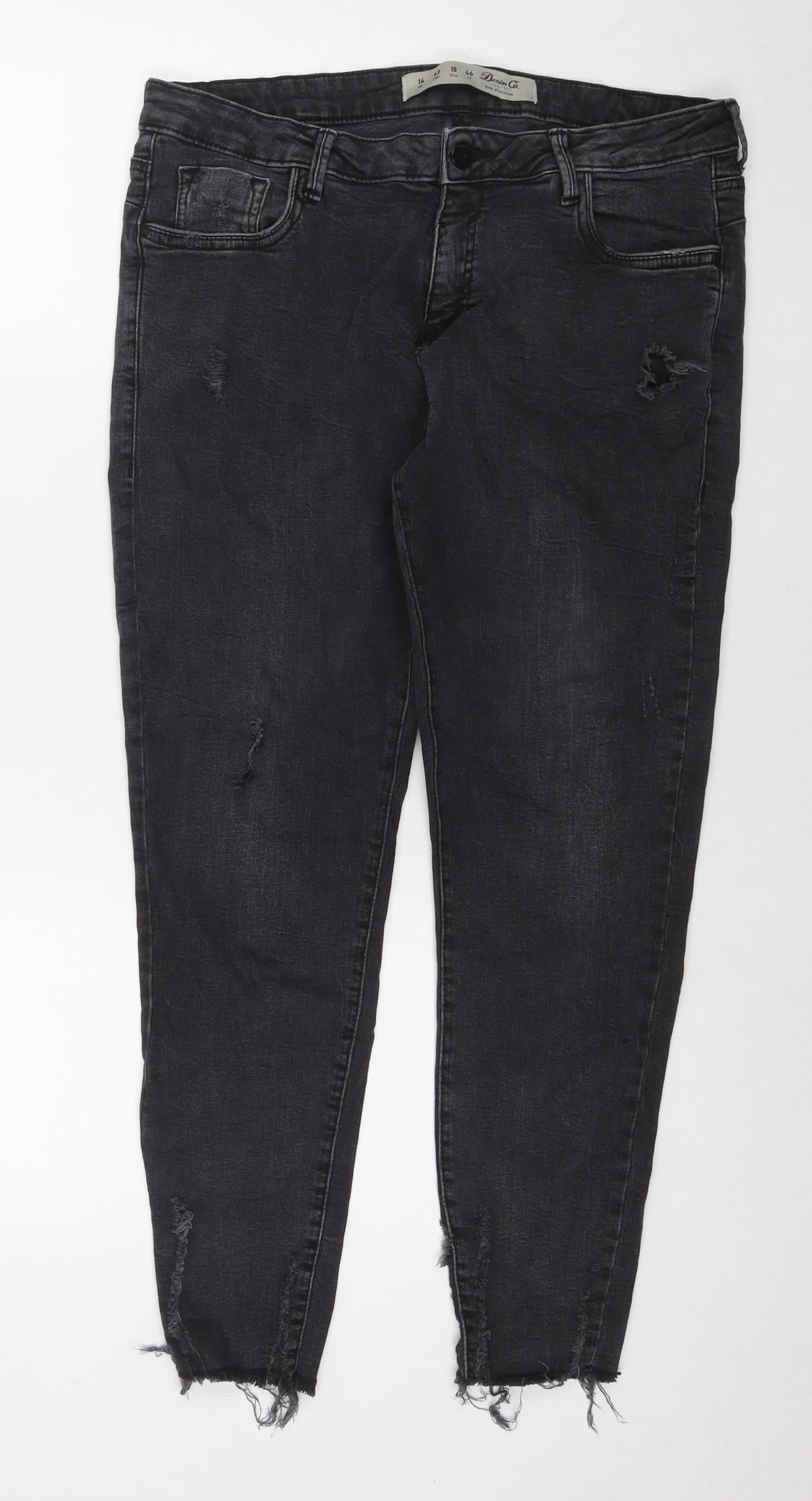 Denim & Co. Womens Black Cotton Straight Jeans Size 14 L26 in Regular Zip