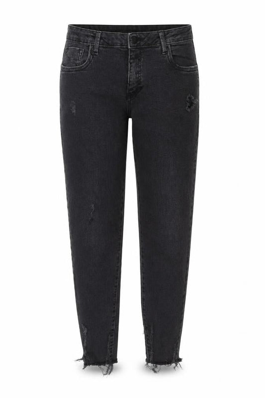 Front view of Denim & Co. women’s black cotton straight jeans, size UK 14, 26-inch leg regular zip