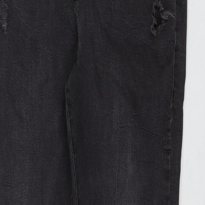 Denim & Co. Womens Black Cotton Straight Jeans Size 14 L26 in Regular Zip