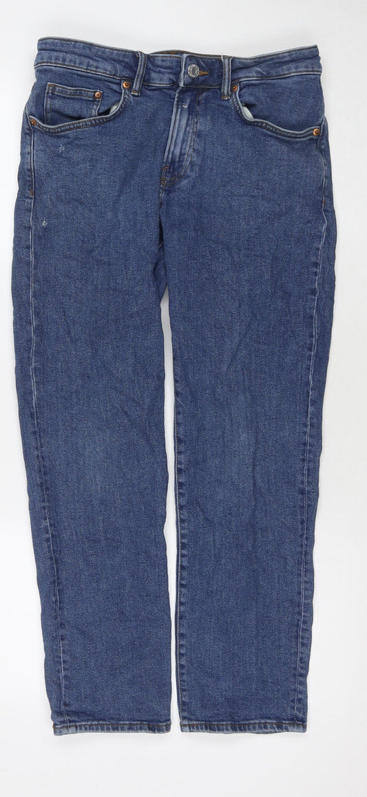 H&M Mens Blue Cotton Straight Jeans Size 30 in L30 in Regular Zip