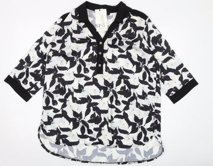 SPG Woman Womens Black Floral Polyester Basic Blouse Size M Collared