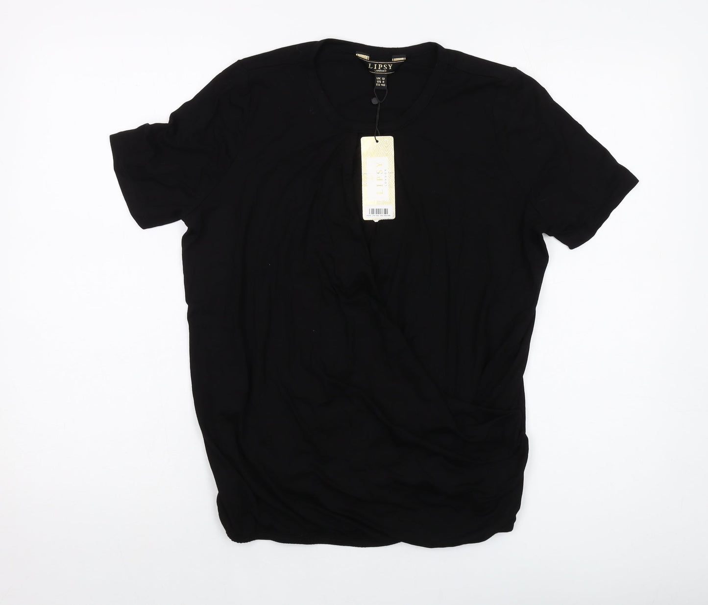 Womens UK Size 12 Lipsy Black Basic T-Shirt