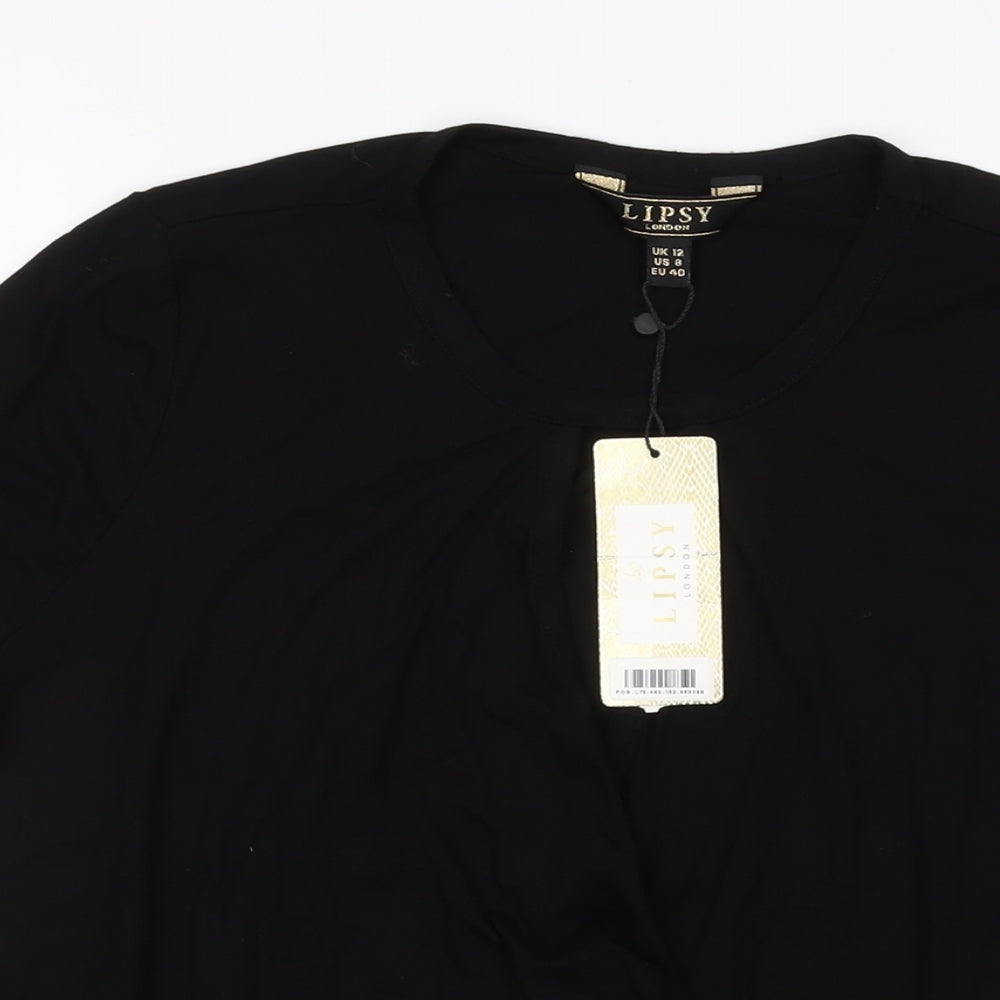 Womens UK Size 12 Lipsy Black Basic T-Shirt