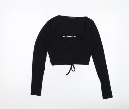 Boohoo Womens Black Polyester Cropped Blouse Size 10 Square Neck