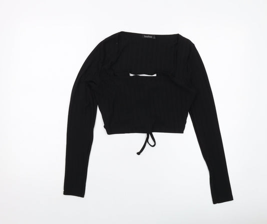 Boohoo Womens Black Polyester Cropped Blouse Size 10 Square Neck