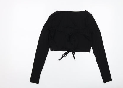 Boohoo Womens Black Polyester Cropped Blouse Size 10 Square Neck