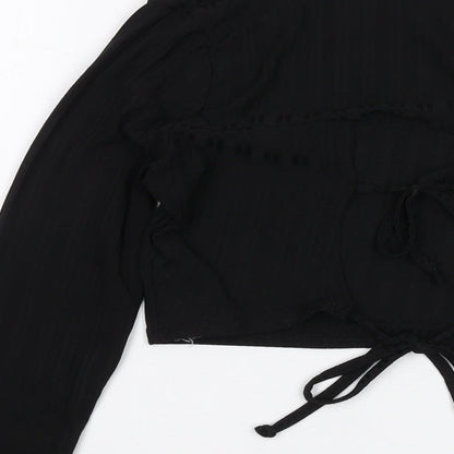 Boohoo Womens Black Polyester Cropped Blouse Size 10 Square Neck