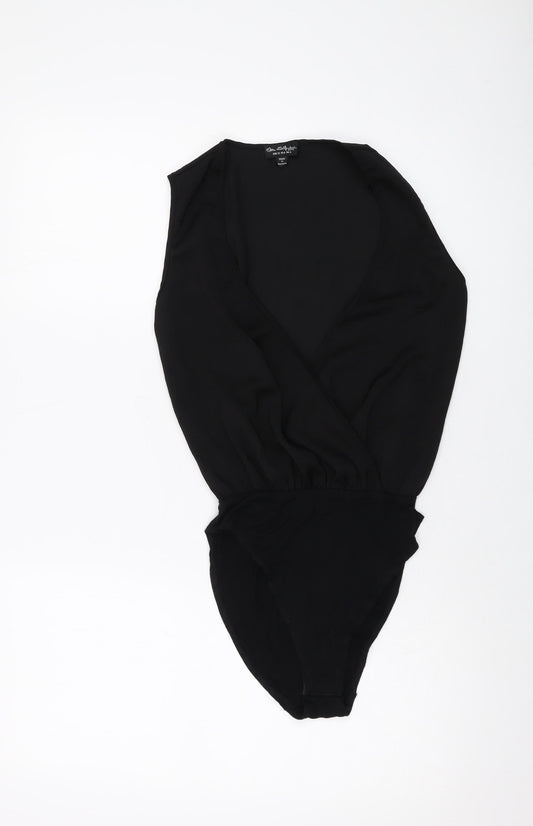 Miss Selfridge Womens Black Polyester Bodysuit One-Piece Size 4 Snap