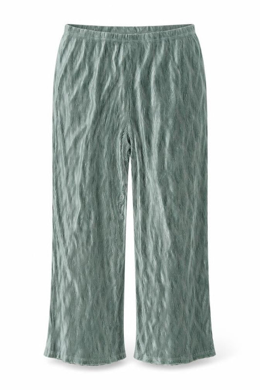 Front view of ASOS women’s green polyester trousers, size UK 16, 29-inch leg regular