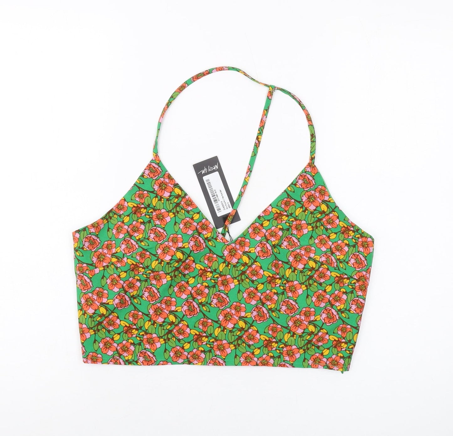 Nasty Gal Womens Green Floral Polyester Cropped Tank Size 14 V-Neck